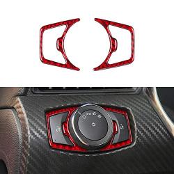 BLAKAYA Compatible with Sticker Carbon Fiber Headlight Switch Button Decorative Frame Trim Cover Accessories for Ford Mustang 2015 2016 2017 2018 2019 2020 (2PCS Red）