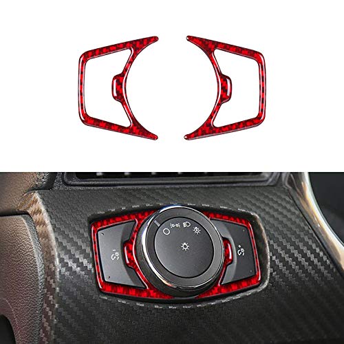 BLAKAYA Compatible with Sticker Carbon Fiber Headlight Switch Button Decorative Frame Trim Cover Accessories for Ford Mustang 2015 2016 2017 2018 2019 2020 (2PCS Red）