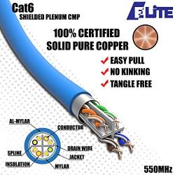 CAT6 Shielded Plenum (CMP), 1000ft, F/UTP 23AWG, Solid Pure Copper, 550MHz, UL Certified, UL-LP Certification, Bulk Ethernet Cable Reel in Blue