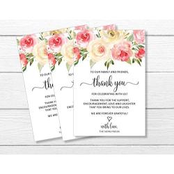 50 Pink Thank You Place Cards, Rehearsal Dinner Thank You Table Sign, Menu Place Setting Card Notes, Placement Thank You Note Favors For Family & Guests (50-cards)