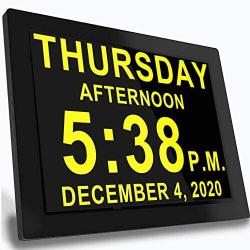 Digital Alarm Clock Wall Calendar, 16 Activities Reminders, 8'' Large Screen Display, AM/PM Function, for Impaired Vision Aged Seniors Dementia Desk Wall Mounted