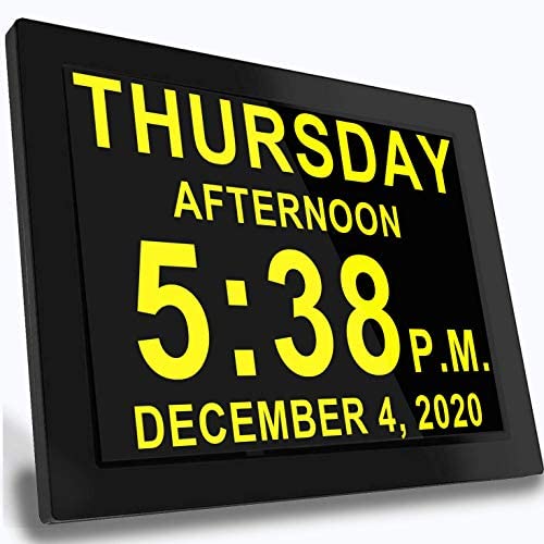Digital Alarm Clock Wall Calendar, 16 Activities Reminders, 8'' Large Screen Display, AM/PM Function, for Impaired Vision Aged Seniors Dementia Desk Wall Mounted