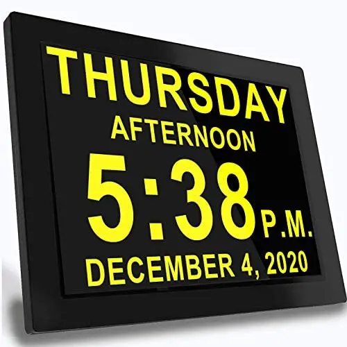 Digital Alarm Clock Wall Calendar, 16 Activities Reminders, 8'' Large Screen Display, AM/PM Function, for Impaired Vision Aged Seniors Dementia Desk Wall Mounted
