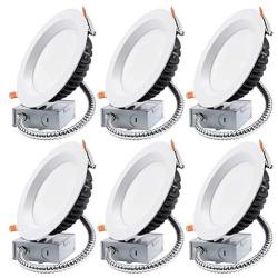 TORCHSTAR 6 Inch LED Slim Recessed Lighting with Junction Box, 18W(150W Eqv.), Dimmable Airtight Downlight, IC Rated, 1500lm, 5000K Daylight, ETL & Energy Star Listed, 5 Years Warranty, Pack of 6