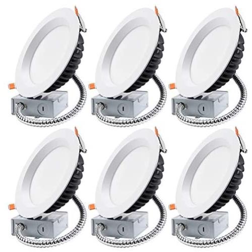 TORCHSTAR 6 Inch LED Slim Recessed Lighting with Junction Box, 18W(150W Eqv.), Dimmable Airtight Downlight, IC Rated, 1500lm, 5000K Daylight, ETL & Energy Star Listed, 5 Years Warranty, Pack of 6