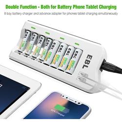 EBL 2800mAh Ni-MH AA Rechargeable Batteries (8 Pack) and 808U Rechargeable AA AAA Battery Charger with 2 USB Charging Ports
