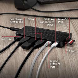 Twelve South StayGo | USB-C Hub for Type C MacBooks, Laptops and iPad Pro with included 1 meter desktop cable + stowable travel cable for Home, Office & Travel