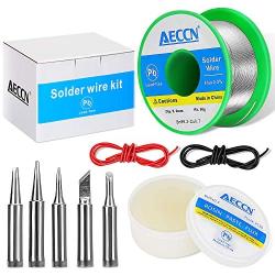 5 In1 Lead Free Solder and Solder Flux Kit | 50g Lead-Free Solder Paste | 0.6mm Solder Wire with Rosin Core | 5 Pcs Replacement Soldering Iron Tips | Solder Supplies for Electronics Metalwork Weld