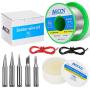 5 In1 Lead Free Solder and Solder Flux Kit | 50g Lead-Free Solder Paste | 0.6mm Solder Wire with Rosin Core | 5 Pcs Replacement Soldering Iron Tips | Solder Supplies for Electronics Metalwork Weld