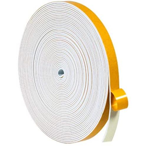 Foam Tape Weatherstrip-1 Roll, 1/2 Inch Wide x 1/16 Inch Thick White High Density Foam Seal Strip Self Adhesive Weather Stripping for Door Insulation Total 33 Feet Long（33ft x 1 Roll ）