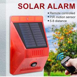 Solar Strobe Light with Remote Controller with Motion Detector Solar Alarm Light 129db Sound Security Siren Light IP65 Waterproof Protected for Your Home,Villa,Baren,Farm,Yard,2 Pack.