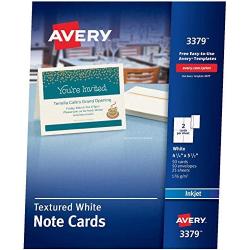 Avery Printable Note Cards, Inkjet Printers, 50 Cards and Envelopes, 4.25 x 5.5, Heavyweight, Textured (3379), White - 1