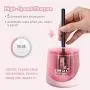 Battery Powered Electric Pencil Sharpener, Fast Sharpen, Suitable for No.2/Colored Pencils(6-8mm), School/Classroom/Office/Home（2 AA batteries，2 replacement blades and 1 brush included） (Pink)