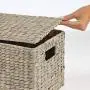 mDesign Natural Woven Water Hyacinth Closet Storage Organizer Basket Bin with Removeable Lids to use in Closet, Bedroom, Bathroom, Entryway, Office - Set of 3 - Gray Finish