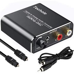 Digital to Analog Audio Converter-Upgrade Volume Adjustable Techole Aluminum Optical to RCA with Optical &Coaxial Cable. Digital SPDIF TOSLINK to Stereo L/R &3.5mm Jack DAC Converter for PS4 Xbox DVD