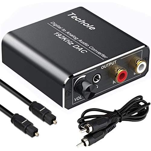 Digital to Analog Audio Converter-Upgrade Volume Adjustable Techole Aluminum Optical to RCA with Optical &Coaxial Cable. Digital SPDIF TOSLINK to Stereo L/R &3.5mm Jack DAC Converter for PS4 Xbox DVD