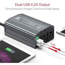 BESTEK 300W Power Inverter DC 12V to 110V AC Car Inverter with 4.2A Dual USB Car Adapter (Gray)
