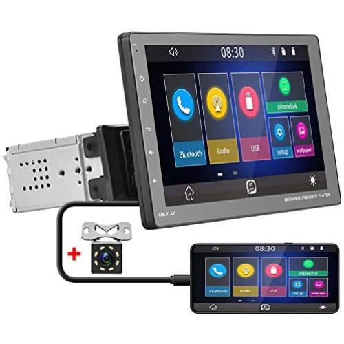 Camecho Car Stereo with Bluetooth Single Din 9 Touch Screen D-Play Universal Car Multimedia Player FM Radio Receiver with TF/USB Support Mirror Link for iOS/Android Phone+Rear View Camera
