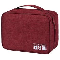 Electronic Organizer Travel Universal Cable Organizer Cable Cord Bag Electronics Accessories Cases Storage Bag Waterproof for Cable, Charger, Phone, USB, SD Card, Power Bank (OE-Red)