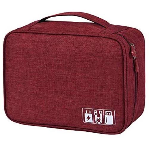 Electronic Organizer Travel Universal Cable Organizer Cable Cord Bag Electronics Accessories Cases Storage Bag Waterproof for Cable, Charger, Phone, USB, SD Card, Power Bank (OE-Red)