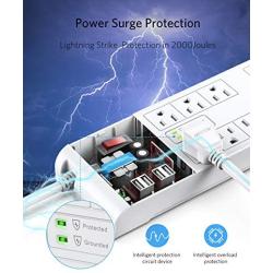 BESTEK 2,000 Joules Surge Protector with USB, Power Strips with 8 AC Outlets 15A 125V, DC 5V 4.2A 4 Smart USB Charging Ports, Long 6 Feet Heavy Duty Extension Cords, FCC ETL Listed