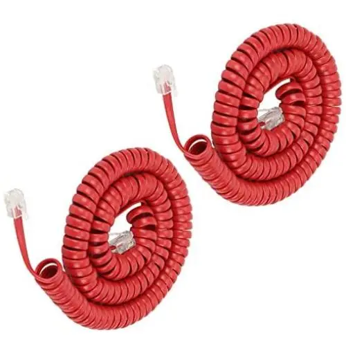 Telephone Phone Handset Cable Cord,Uvital Coiled Length 0.72 to 6 Feet Uncoiled Landline Phone Handset Cable Cord RJ9/RJ10/RJ22 4P4C(Red,2 PCS)