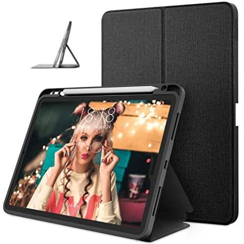 DTTO Case for iPad Air 4 2020, iPad 10.9 Case, Double-fold Folio Stand Shockproof TPU Back Cover with Built-in Apple Pencil Holder - Auto Wake/Sleep and Multiple Viewing Angles, Dark Black
