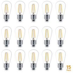 Brightech – Ambience PRO LED S14 Energy Efficient 1 Watt Bulb - 1 Watt – Use to Replace High-Heat, High-Cost Bulbs in Outdoor String Lights – Edison-Inspired Exposed Filaments - 15 Pack