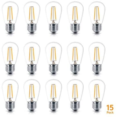 Brightech – Ambience PRO LED S14 Energy Efficient 1 Watt Bulb - 1 Watt – Use to Replace High-Heat, High-Cost Bulbs in Outdoor String Lights – Edison-Inspired Exposed Filaments - 15 Pack