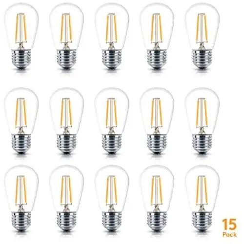 Brightech – Ambience PRO LED S14 Energy Efficient 1 Watt Bulb - 1 Watt – Use to Replace High-Heat, High-Cost Bulbs in Outdoor String Lights – Edison-Inspired Exposed Filaments - 15 Pack