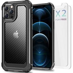 SUPBEC Compatible for iPhone 12 Pro Max Case and [ Screen Protector Tempered Glass x2Pcs] Protective Phone Cover [HeavyDuty Series] Shockproof Silicone for iPhone 12Pro Max Phone Case-Clear Black-6.7''