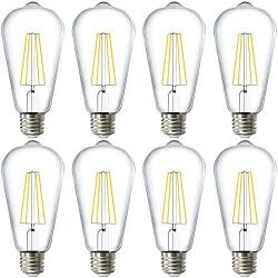 Sunco Lighting 8 Pack ST64 LED Bulb, Dimmable, Waterproof, 8.5W=60W, 6000K Daylight Deluxe, Vintage Edison Filament Bulb, 800 LM, E26 Base, Restaurant or String Lights - UL