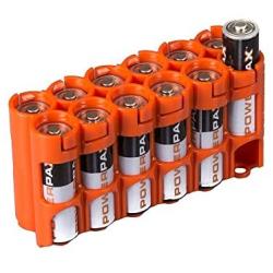 Storacell 12AAORG by Powerpax AA Battery Caddy, Orange, Holds 12 Batteries