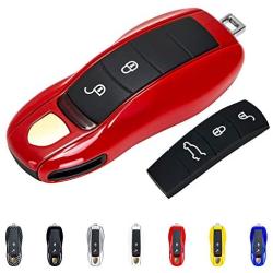 Rolling Gears Remote Key Fob Shell Cover and Key Button Rubber Compatible with Porsche Cayenne and Macan Key Fob (Red)