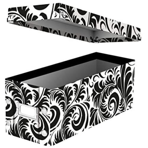 Snap-N-Store CD Storage Box, 13.25'' x 5.125'' x 5.125'', Holds up to 165 CDs, Black/White Scroll (SNS01913)