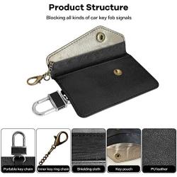 MONOJOY 2 Pack Faraday Bag Car Key Signal Blocker Pouch for Keyless Cars RFID Key Signal Blocking Pouch with Hook Securing Chain(Black)