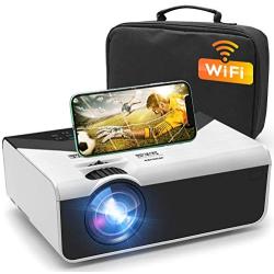 GRC Mini Projector, Portable WiFi Movie Projector with Synchronize Smart Phone Screen, 1080P and 200” Display Supported , Compatible with Android, iOS, TV Stick, HDMI, USB , AV for Home/ Outdoor Movie