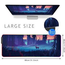 RGB Gaming Mouse Pad Extended Soft Computer Keyboard Mat, Waterproof Keyboard Mouse pad Large Size(31.49'' x 11.81'' x 0.15'') Non-Slip Rubber Base for Gaming, Office Work (80x30 Deer)