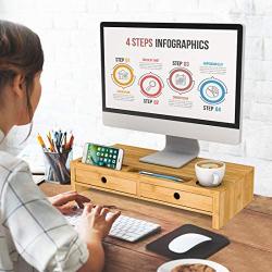 Monitor Stand Riser with Drawer - Desk Shelf Organizer Keyboard Storage Bamboo 22x10.6x4.7 inch