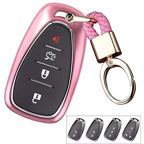 ROYALFOX(TM Pink TPU Smart Remote Key 2 3 4 5 6 Buttons Case Cover Fob for 2016 2017 2018 2019 2020 Chevrolet Malibu Camaro Cruze Traverse Spark Sonic Volt Bolt (Pink)