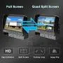 Fookoo Ⅱ HD Wired Backup Camera System, 9'' Quad Split Monitor with Recording IP69 Waterproof Rear-View Side-View Cameras with Parking Lines, Reversing for RV/Truck/Trailer/Bus/Tractor/5th Wheel (DY4C)