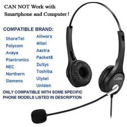 Callez Corded Telephone Headset RJ11 Dual, Call Center With Noise Cancelling Mic For Customer Service, For Allworx9212L 9204 Polycom560 VVX411 VVX311 Mitel 5330 5320 Plantronics Landline Phones W402A1