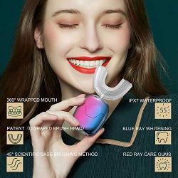 Sunartec 360 Ultrasonic Electric Toothbrush for Adults, Teeth Whitening Kits Teeth Whitening Toothbrushes with 4 Modes Professional Blue Cold LED Light Tooth Whitener Wireless charging (Colorful)