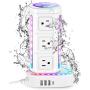 ESHLDTY RGB Power Strip Tower, Waterproof Surge Protector with USB C, 9 Child Proof Outlets 3 USB Ports, Charging Station with Music Sync Lights, 6ft Extension Cord for Gaming Setup Party Workspace