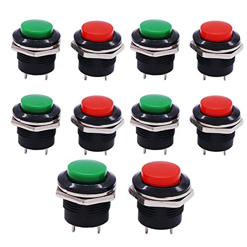 Twidec/10Pcs SPST AC250V/3A AC125V/6A Mini Momentary Push Button Switch Red+Green R13-507RG