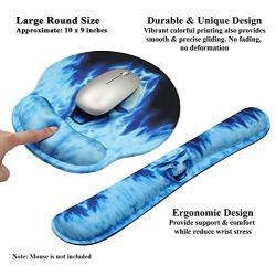 Meffort Inc Mouse Pad Wrist Support & Gaming Keyboard Wrist Pad Combo Set – Durable Ergonomic Anti Slip Non-Slip Round Base Rest Support - Blue Skull