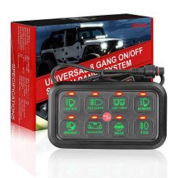 8 Gang Switch Panel Kit, Auto Power Plus Circuit Control Box Electronic Relay System Universal ON/Off Touch Switch Box with Harness and Label Stickers for Truck ATV UTV Boat Marine