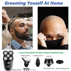 HappyGo 5 in 1 Rotary Electric Shaver for Men Bald Head Razors Wet Dry Men Grooming Kit LED 5D Floating Shaver with Nose Hair Sideburns Trimmer Hair Clippers Facial Brushes USB Rechargeable (Black)