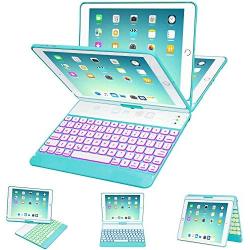 iPad Keyboard Case 9.7 for iPad 2018 (6th Gen) - 2017 (5th Gen) - iPad Pro 9.7 - iPad Air 2 & 1, 7 Color Backlit Keyboard Case/360 Rotate Wireless/BT Keyboard Case with Auto Sleep/Wake (Tiffany Blue)