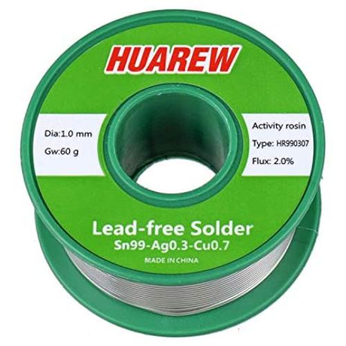 HUAREW HR990307 Sn 99-Ag 0.3-Cu 0.7 lead-free solder wire with rosin core (1.0mm, 60g)